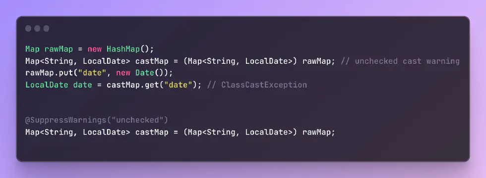 Understanding Java unchecked cast Warning